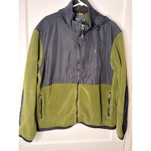 Polo Ralph Lauren Polartec Fleece Jacket Mens XL Green Black Full Zip Hooded